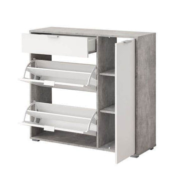 Modern Grey & White Shoe Storage Cabinet with Revolving & Swing Drawers - UK Luxury Furniture